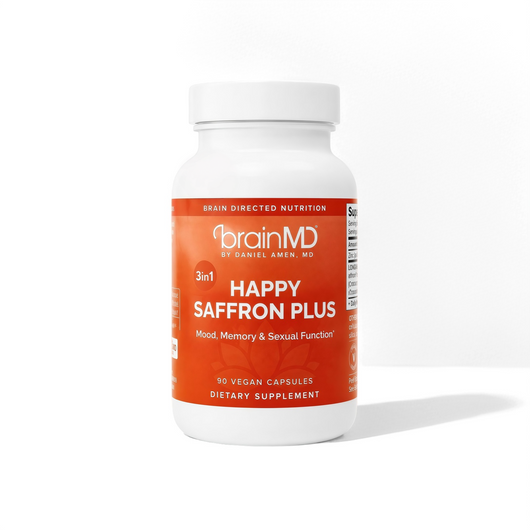 BRAINMD Dr Amen Happy Saffron Plus - 90 Capsules - with Saffron Flower Extract, Curcumin & Zinc - Vegan, Gluten Free - 30 Servings