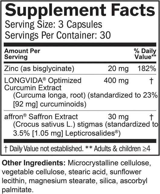 BRAINMD Dr Amen Happy Saffron Plus - 90 Capsules - with Saffron Flower Extract, Curcumin & Zinc - Vegan, Gluten Free - 30 Servings
